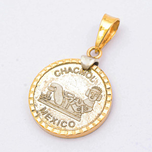 #38229 Medalha Chac Mool em Ouro Amarelo 14k, Prata