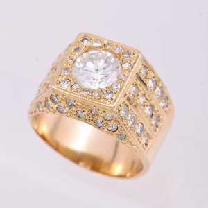 #30625 Anel em Ouro Rosê 18K com Zircônia Central e Diamantes
