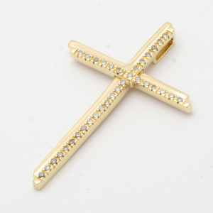 #41566-Pingente Cruz Vivara em Ouro Amarelo 18K com 24 Pontos de Diamantes